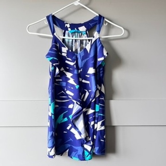 Tori Richard Tops - Tori Richard Hawaiian Womens XXS Blue Geometric Ruffle Tropical‎ Tank Top Aloha